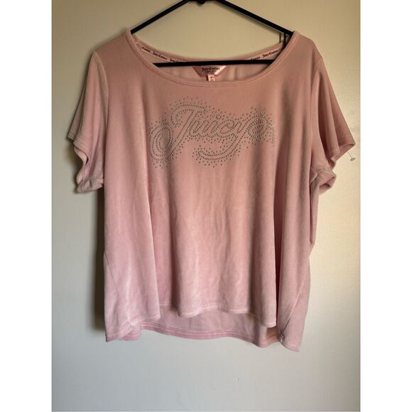 Juicy Couture Y2K Womens Velvour Rhinestone Studded Top sz 1X 2000s Nastalgia - Picture 2 of 4
